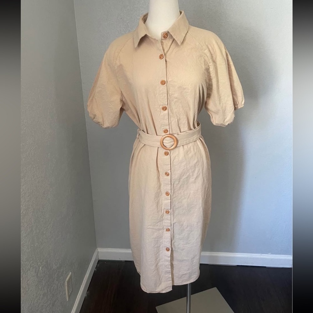 Elegant Beige Button-Down Dress